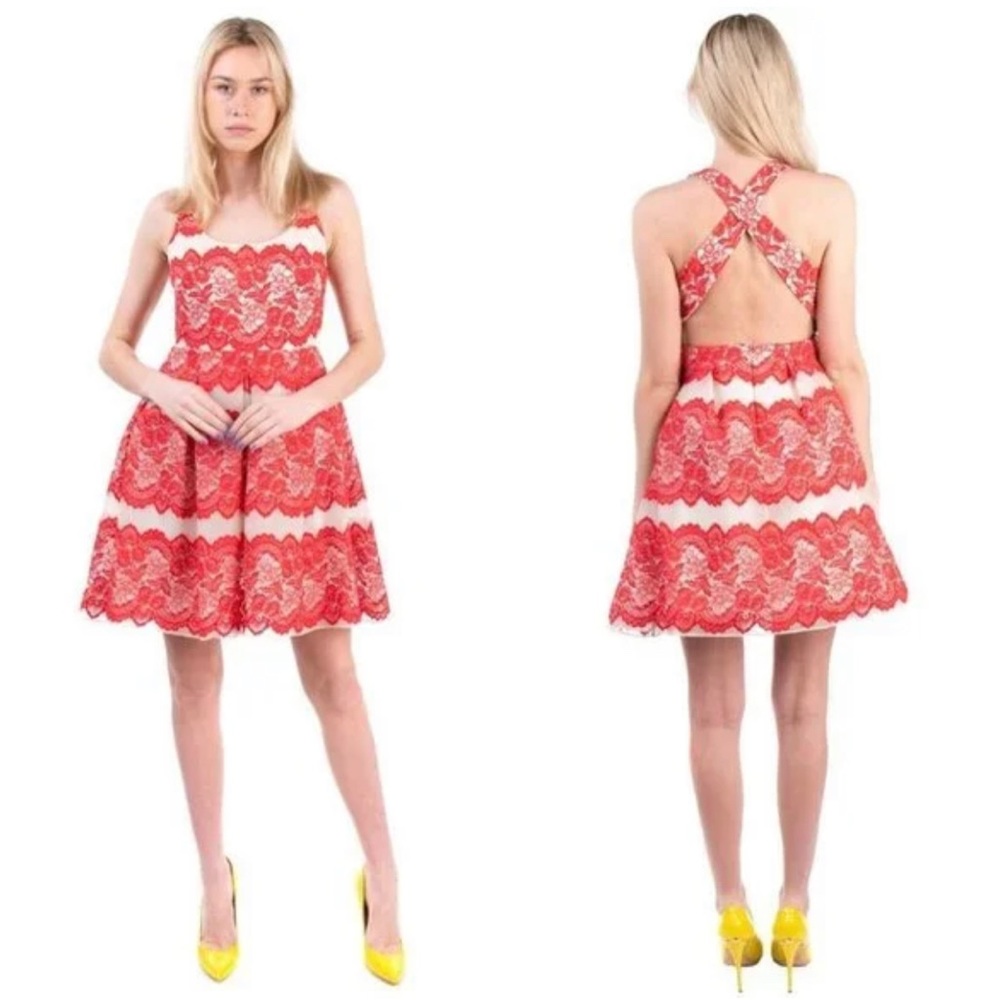 Marchesa Notte Red + Cream Dress